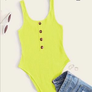 SHEIN Button Front Rib-knit Tank Bodysuit